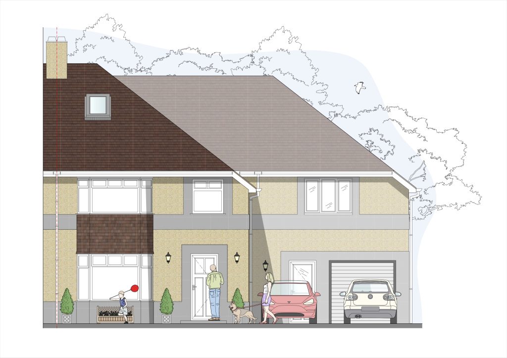 Swell Architecture drawing of front elevation of a two storey side extension  in. Seaton Devon.pdf